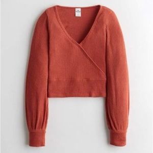Hollister cozy ribbed wrap front crop sweater top